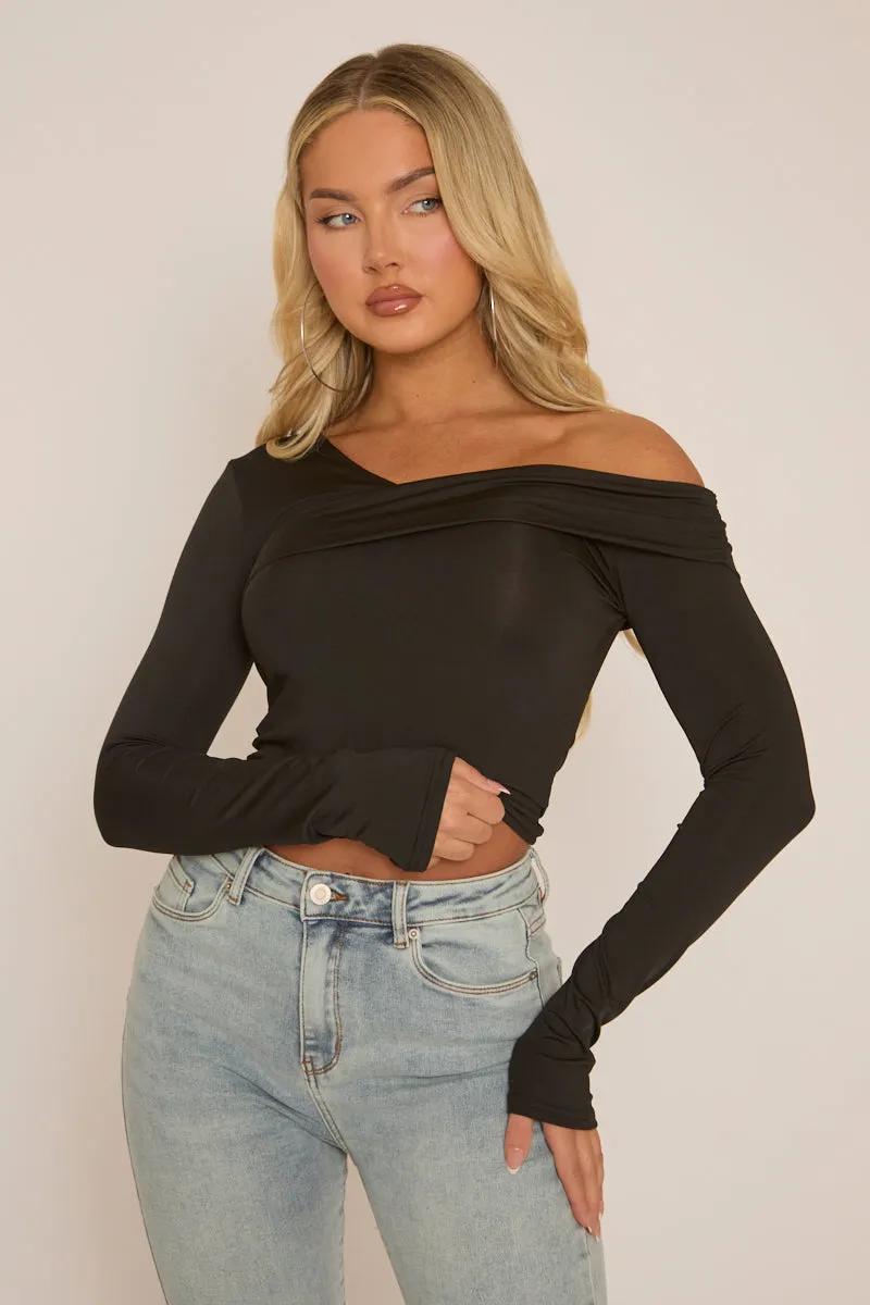 Black Asymmetric Off Shoulder Top - Idalia sold by Rebellious Fashion