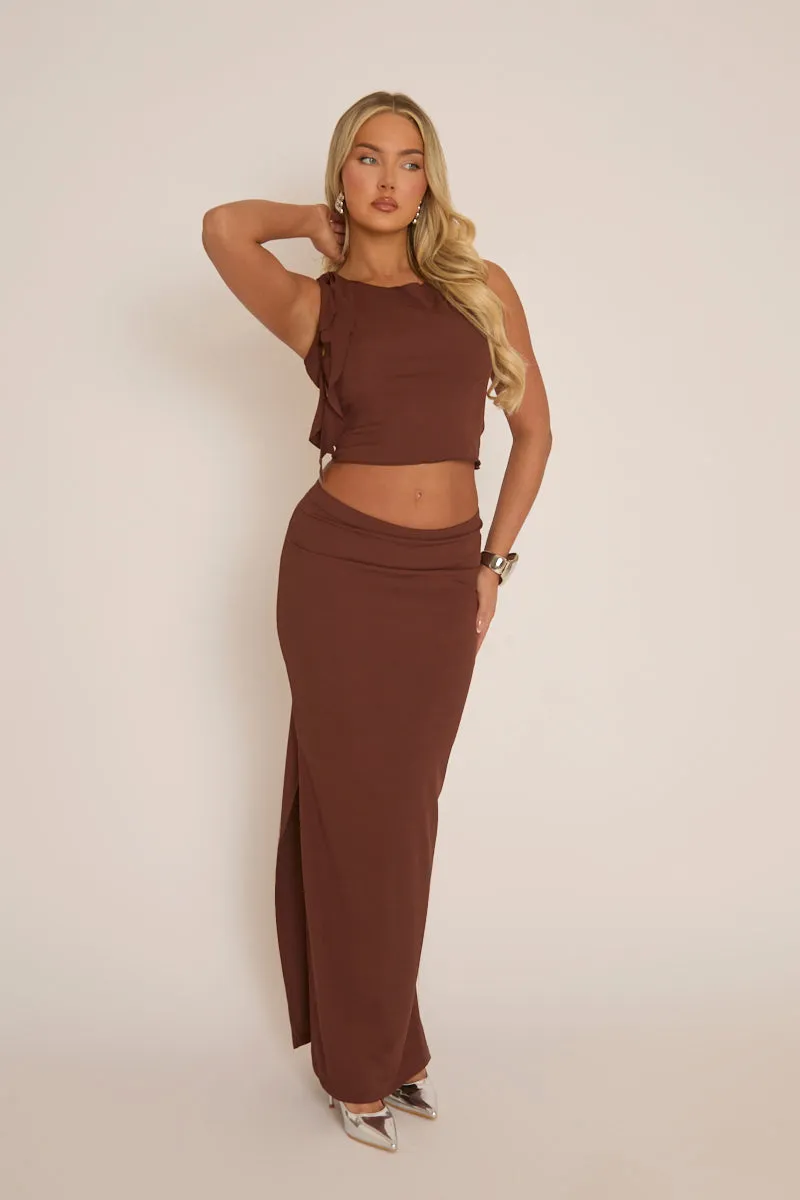 Chocolate Ruffle Top and Maxi Skirt Co-ords - Lavinia sold by Rebellious Fashion product image thumbnail 2