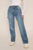 Blue Denim Frayed Cross Jeans - Fenella sold by Rebellious Fashion