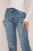 Blue Denim Frayed Cross Jeans - Fenella sold by Rebellious Fashion