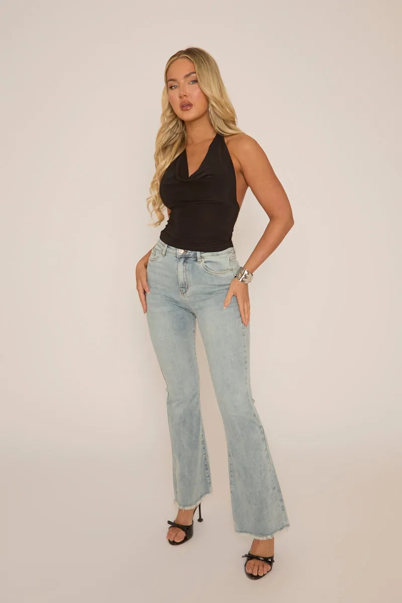 Black Slinky Plunge Halter Top - Aino sold by Rebellious Fashion product image thumbnail 3