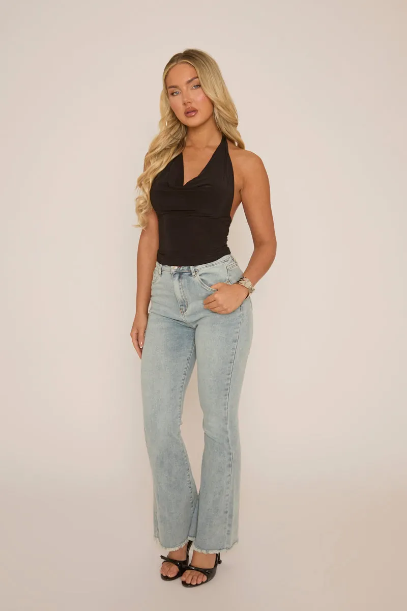 Black Slinky Plunge Halter Top - Aino sold by Rebellious Fashion product image thumbnail 2