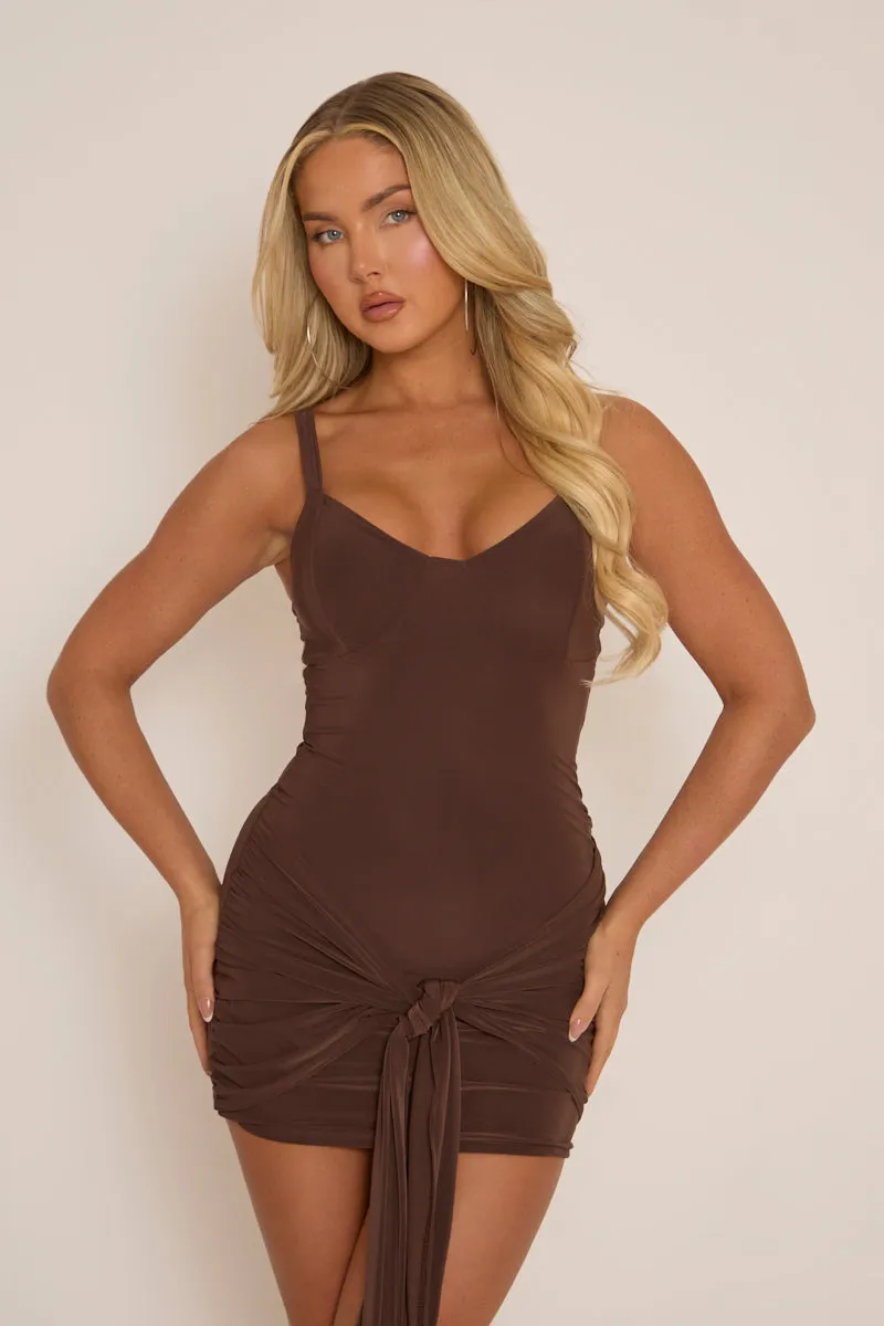 Chocolate Tie Detail Strappy Mini Dress - Bonnie sold by Rebellious Fashion