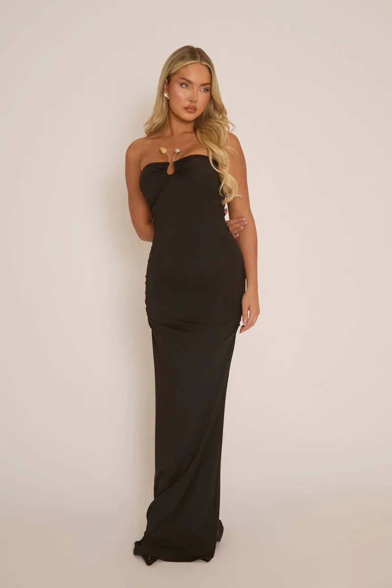 Black Bead Trim Bandeau Maxi Dress - Steph sold by Rebellious Fashion product image thumbnail 3