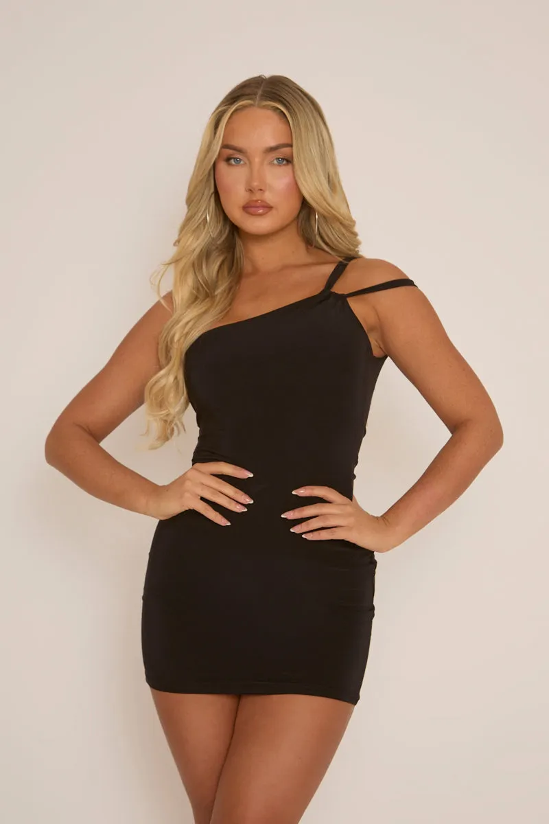 Black One Shoulder Strap Mini Dress - Shelby sold by Rebellious Fashion
