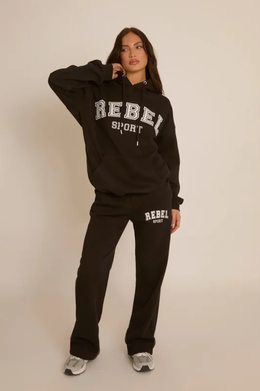 Black Rebel Sport Wide Leg Joggers - Luciana sold by Rebellious Fashion