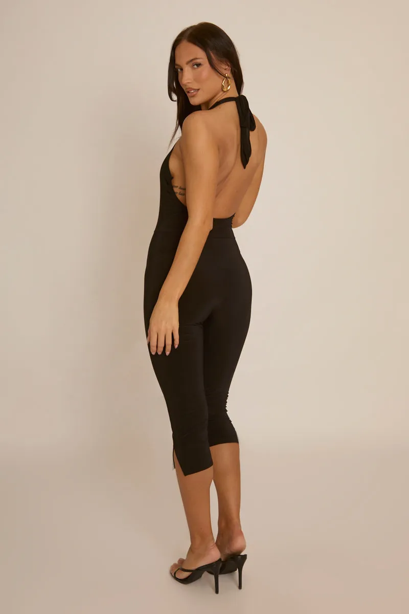 Black Open Back Capri Length Jumpsuit - Wendy sold by Rebellious Fashion product image thumbnail 5