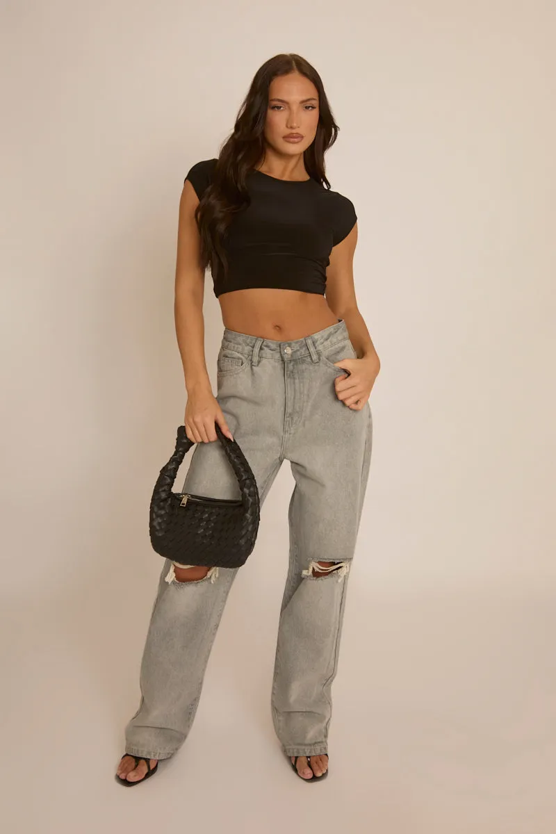 Black Slinky Open Back Crop Top - Alexandria sold by Rebellious Fashion product image thumbnail 3