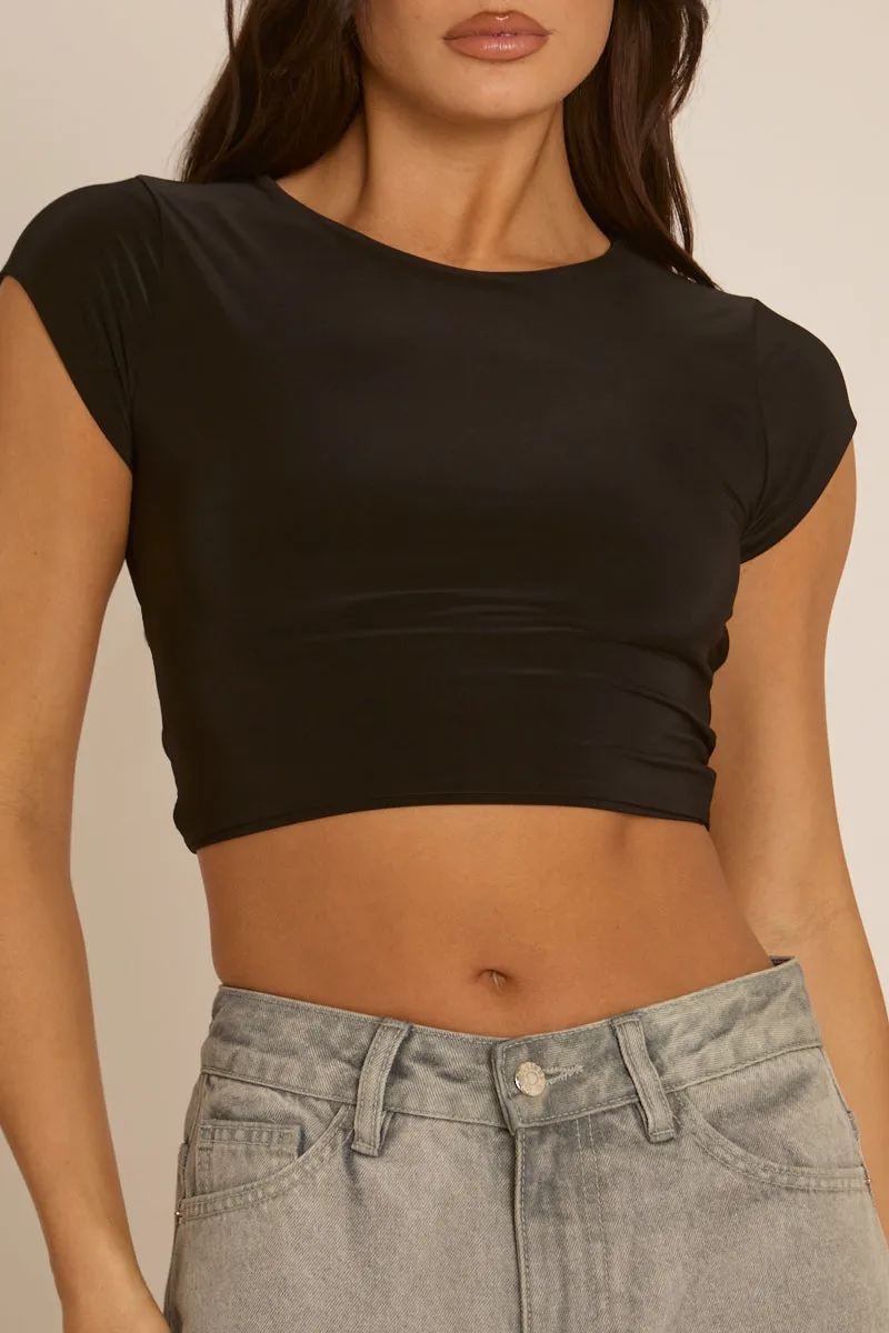 Black Slinky Open Back Crop Top - Alexandria sold by Rebellious Fashion product image thumbnail 5