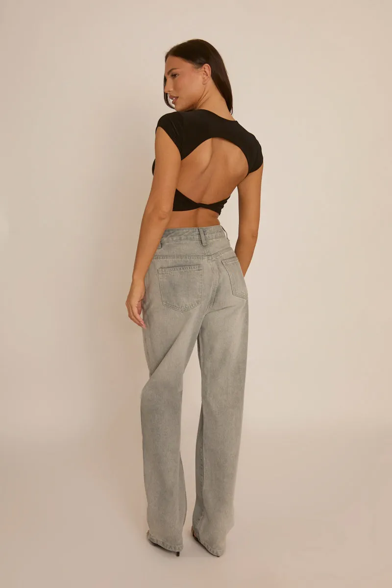 Black Slinky Open Back Crop Top - Alexandria sold by Rebellious Fashion