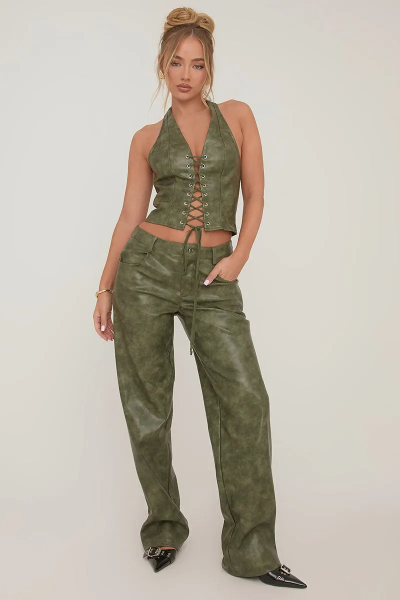 Green Faux Leather Low Rise Trousers - Charity sold by Rebellious Fashion product image thumbnail 2