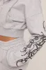 Grey Graphic Printed Zip Through Crop Hoodie - Charlee sold by Rebellious Fashion