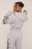 Grey Graphic Printed Zip Through Crop Hoodie - Charlee sold by Rebellious Fashion