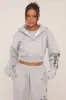Grey Graphic Printed Zip Through Crop Hoodie - Charlee sold by Rebellious Fashion
