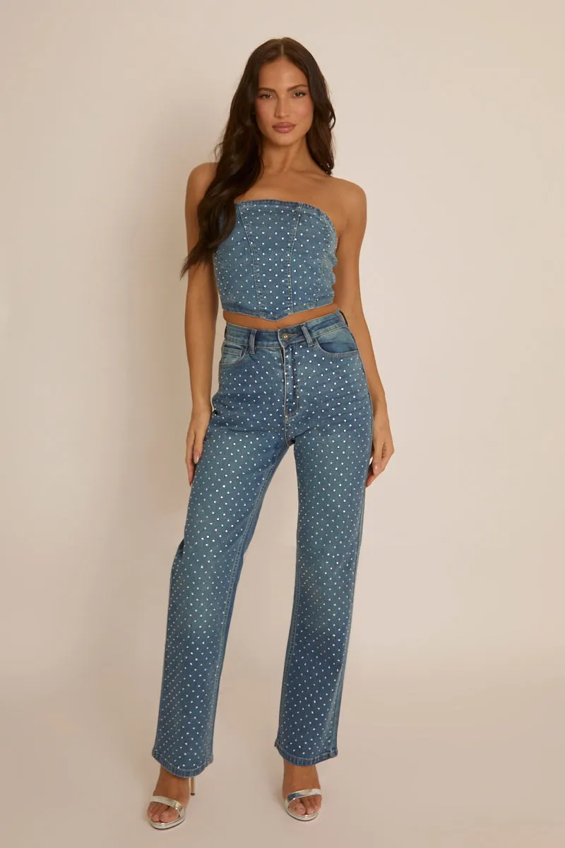 Blue Denim Diamante Embellished Corset Top - Elaina sold by Rebellious Fashion product image thumbnail 3