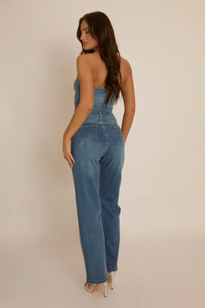Blue Denim Diamante Embellished Corset Top - Elaina sold by Rebellious Fashion product image thumbnail 5