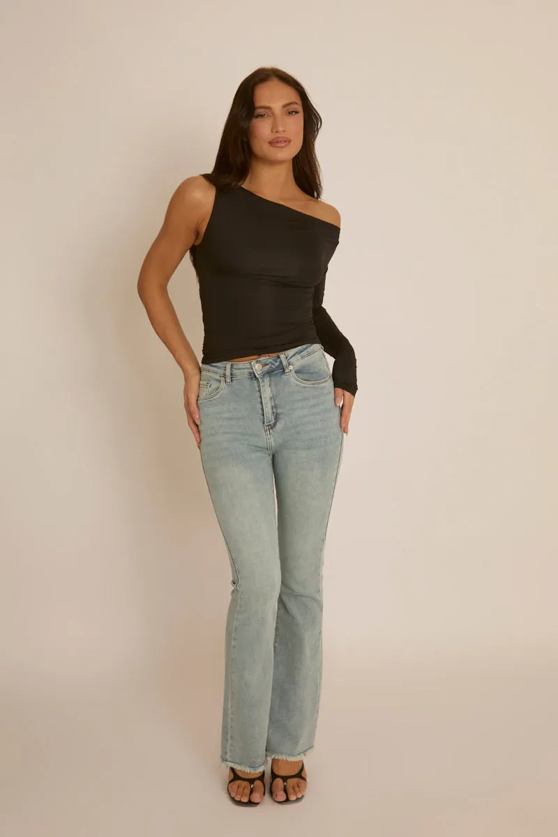 Black Asymmetric Sleeve Top - Christa sold by Rebellious Fashion product image thumbnail 2