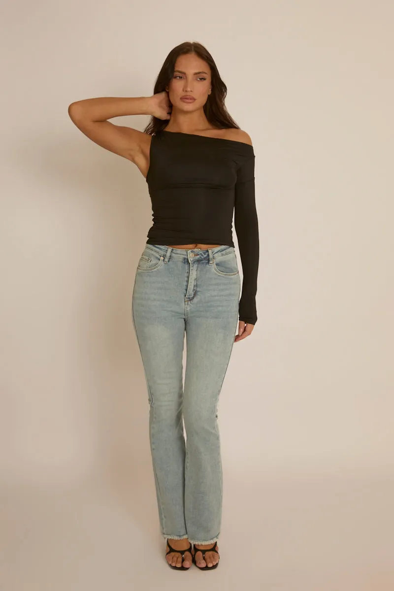 Black Asymmetric Sleeve Top - Christa sold by Rebellious Fashion product image thumbnail 3