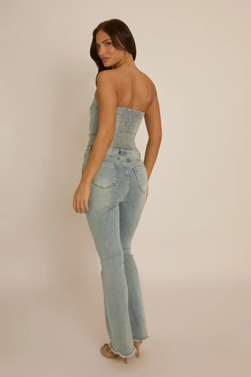 Blue Denim Button Front Crop Top - Tania sold by Rebellious Fashion product image thumbnail 5