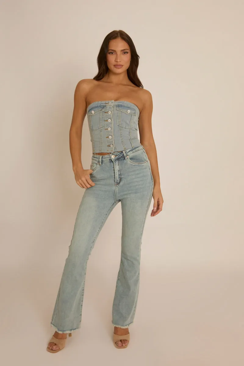 Blue Denim Button Front Crop Top - Tania sold by Rebellious Fashion product image thumbnail 2
