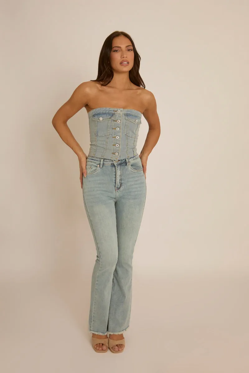 Blue Denim Button Front Crop Top - Tania sold by Rebellious Fashion product image thumbnail 3