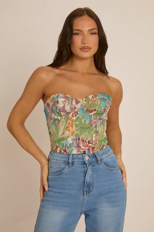 Stone Floral Tapestry Corset Top - Fallon sold by Rebellious Fashion