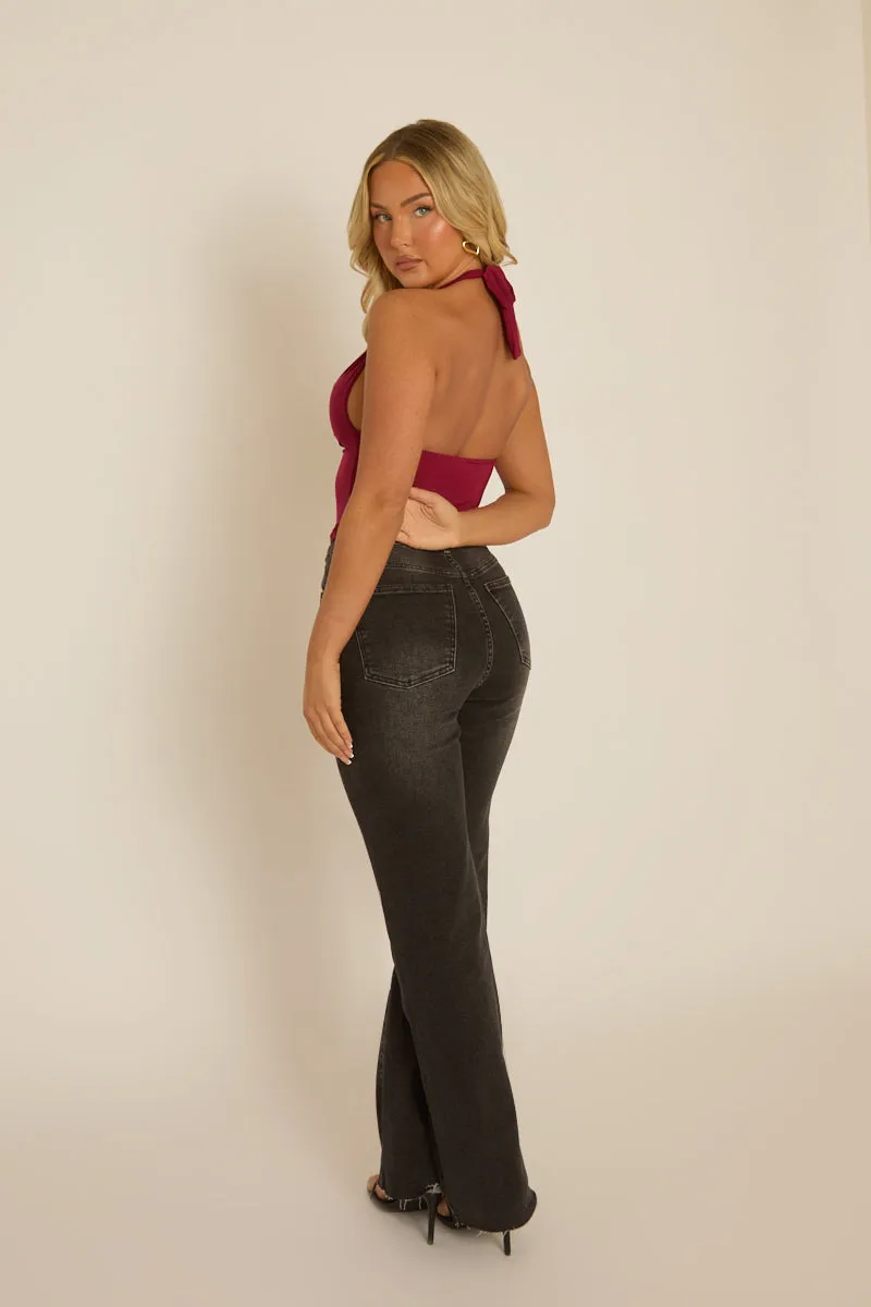 Wine Slinky Plunge Halter Top - Aino sold by Rebellious Fashion product image thumbnail 5