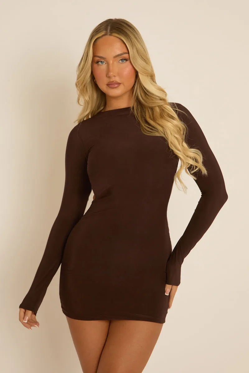 Chocolate Slinky Open Back Mini Dress - Alaina sold by Rebellious Fashion product image thumbnail 2
