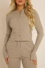 Grey Ribbed Button Front Long Sleeve Top and Trouser Co-Ord - Giselle sold by Rebellious Fashion