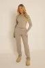 Grey Ribbed Button Front Long Sleeve Top and Trouser Co-Ord - Giselle sold by Rebellious Fashion