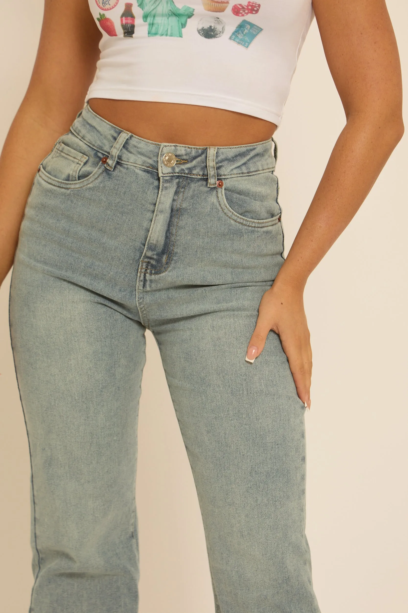 Vintage Light Blue Washed Stretch Straight Leg Frayed Hem Jeans - Scarlett sold by Rebellious Fashion product image thumbnail 4