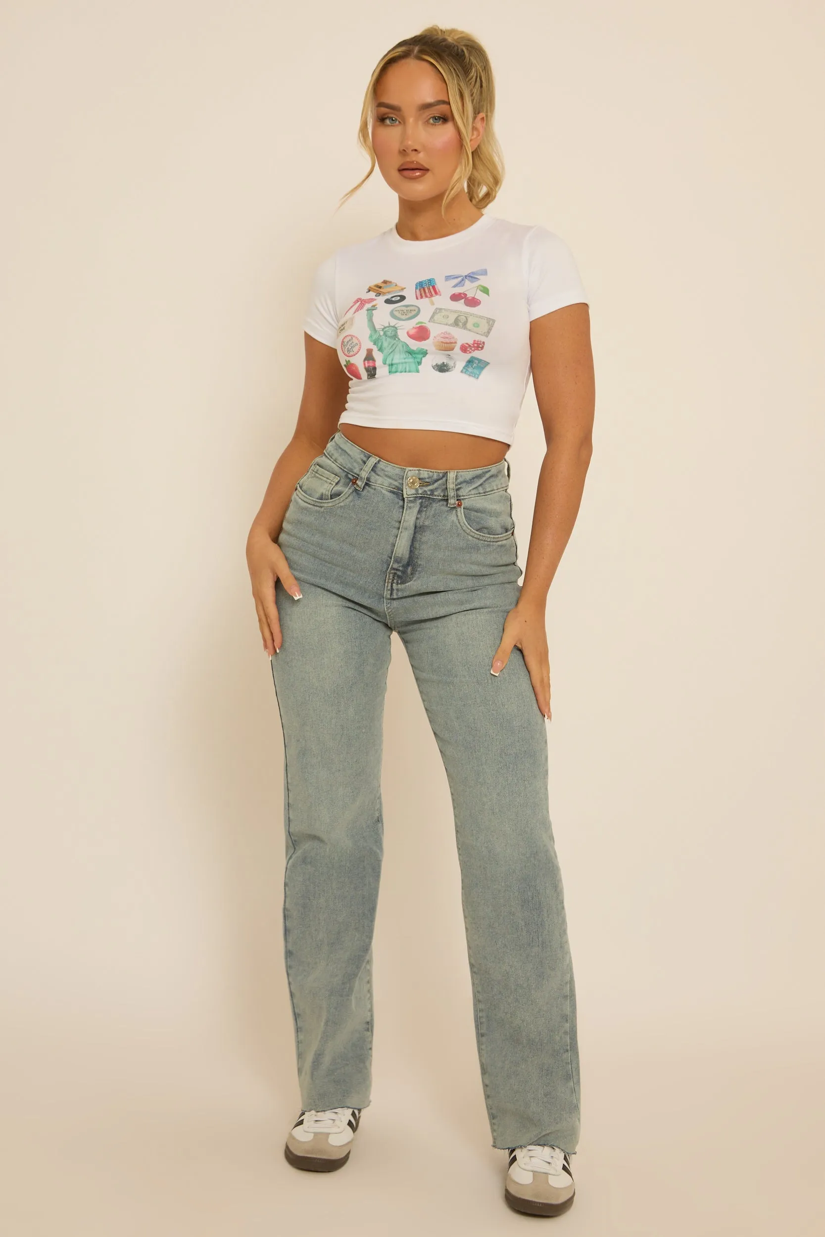 Vintage Light Blue Washed Stretch Straight Leg Frayed Hem Jeans - Scarlett sold by Rebellious Fashion