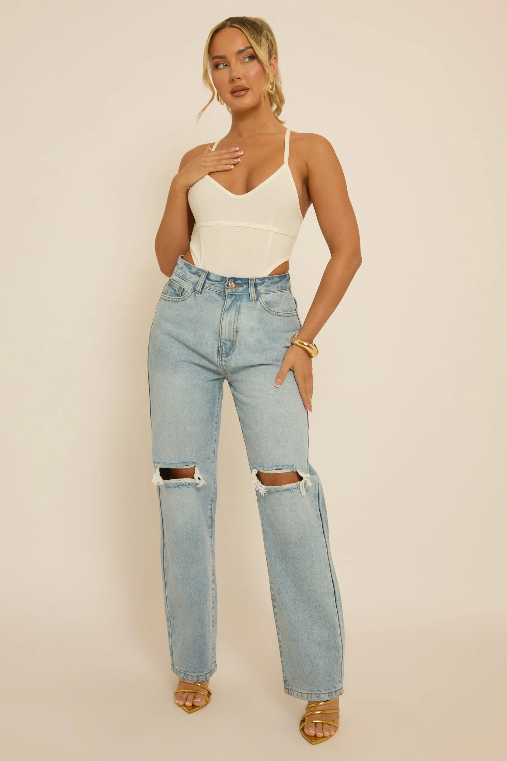 White Corset Detail Jersey Bodysuit - Clara sold by Rebellious Fashion product image thumbnail 2