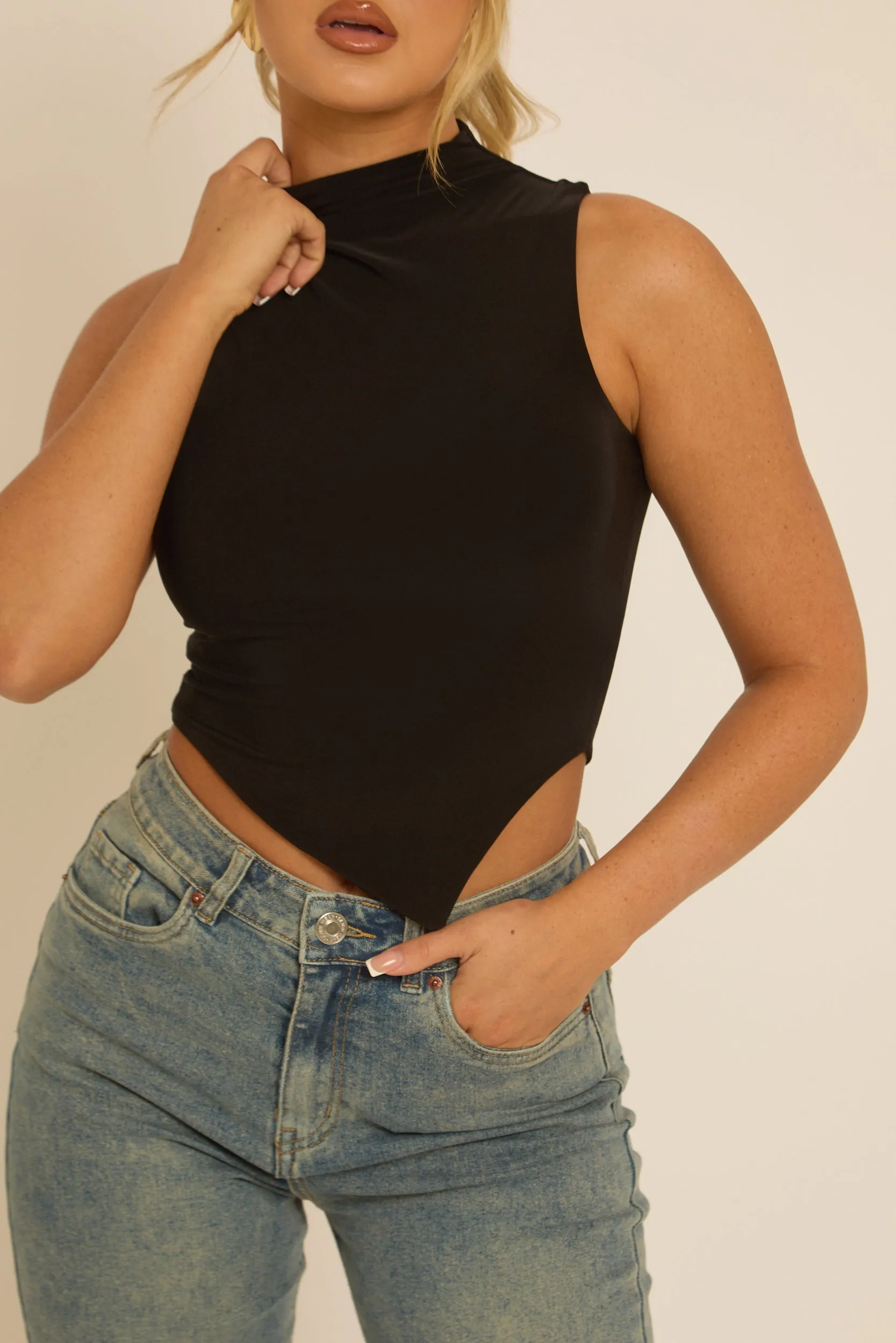 Black High Neck Asymmetric Top - Ariella sold by Rebellious Fashion product image thumbnail 5