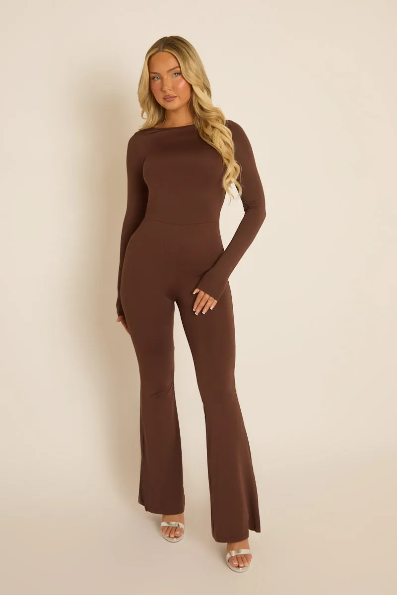 Chocolate Long Sleeve Jumpsuit - Hilda sold by Rebellious Fashion product image thumbnail 2