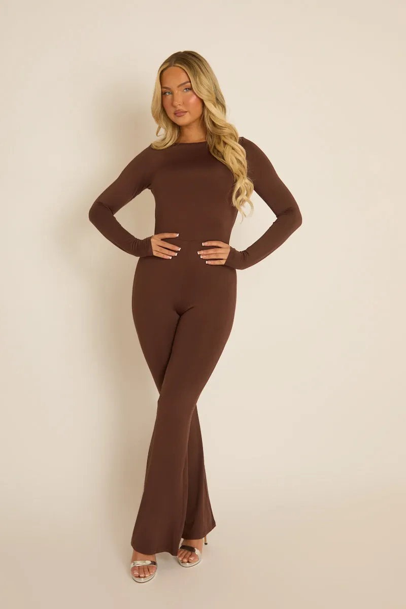 Chocolate Long Sleeve Jumpsuit - Hilda sold by Rebellious Fashion product image thumbnail 4