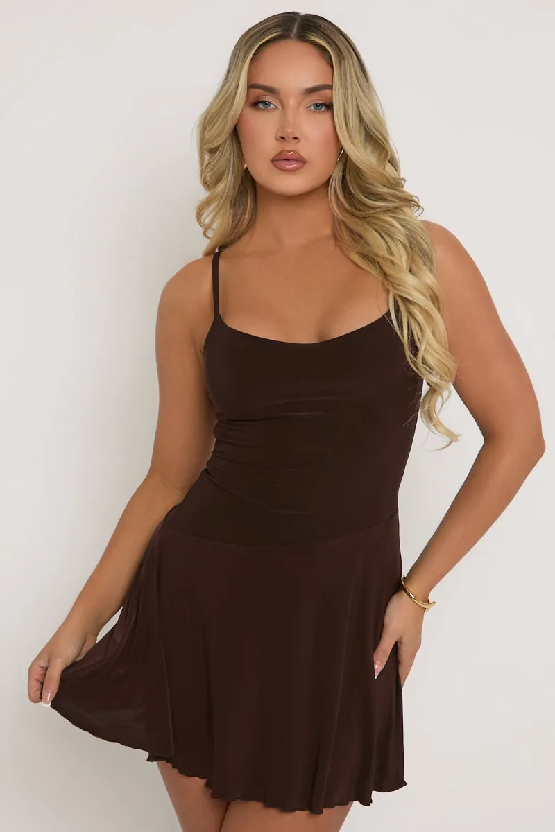 Chocolate Slinky Asymmetric Flippy Mini Dress - Pepper sold by Rebellious Fashion product image thumbnail 3
