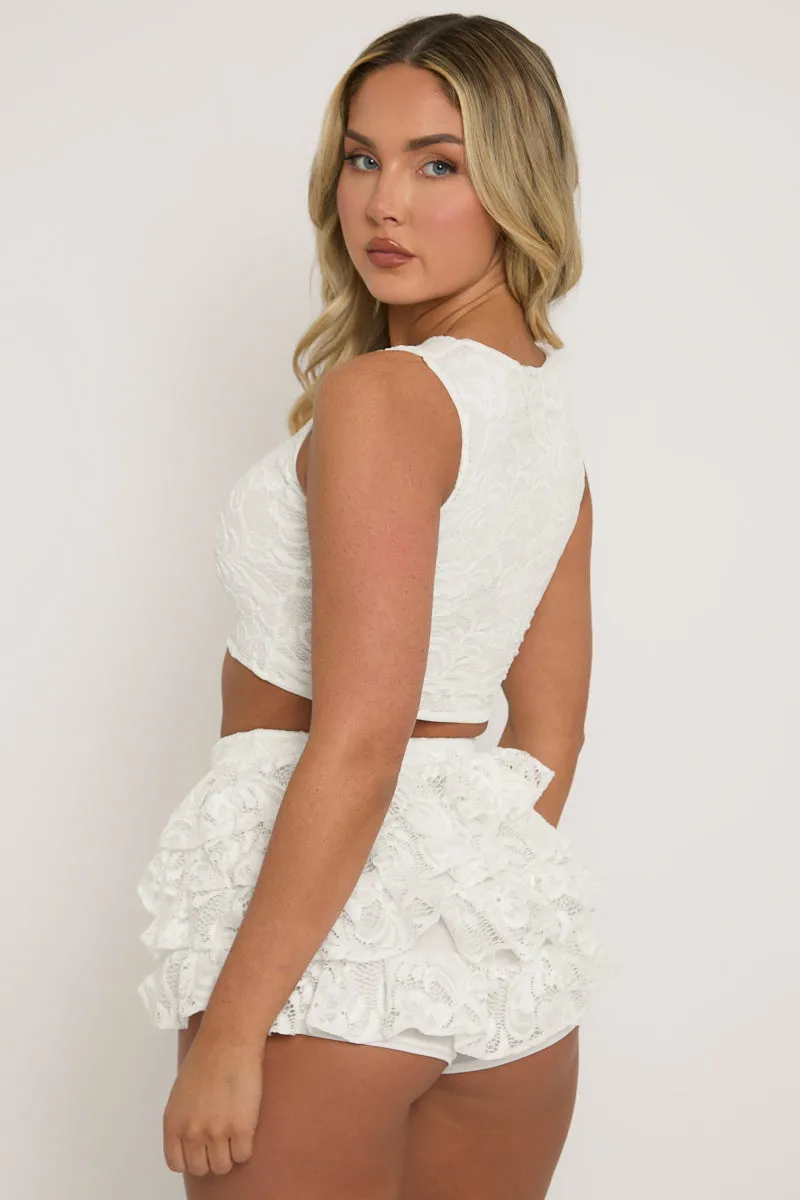 White Lace Top and Ruffle Skort Co-ord Set - Doreen sold by Rebellious Fashion product image thumbnail 5