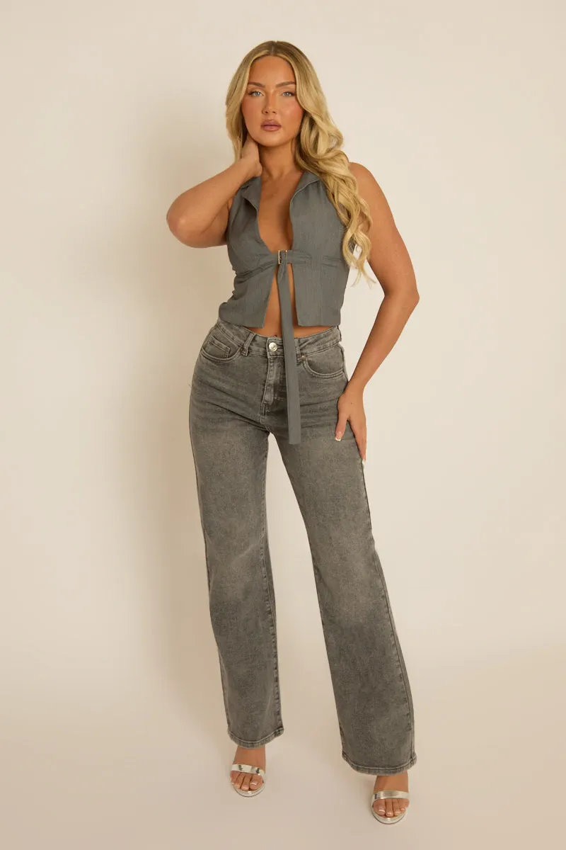 Grey Tailored Waistcoat Top - Ramona sold by Rebellious Fashion product image thumbnail 2