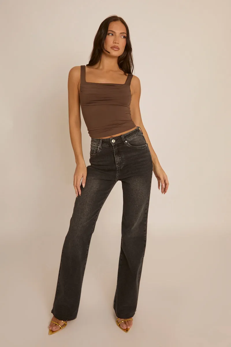 Chocolate Draped Square Neck Top - Marci sold by Rebellious Fashion product image thumbnail 2