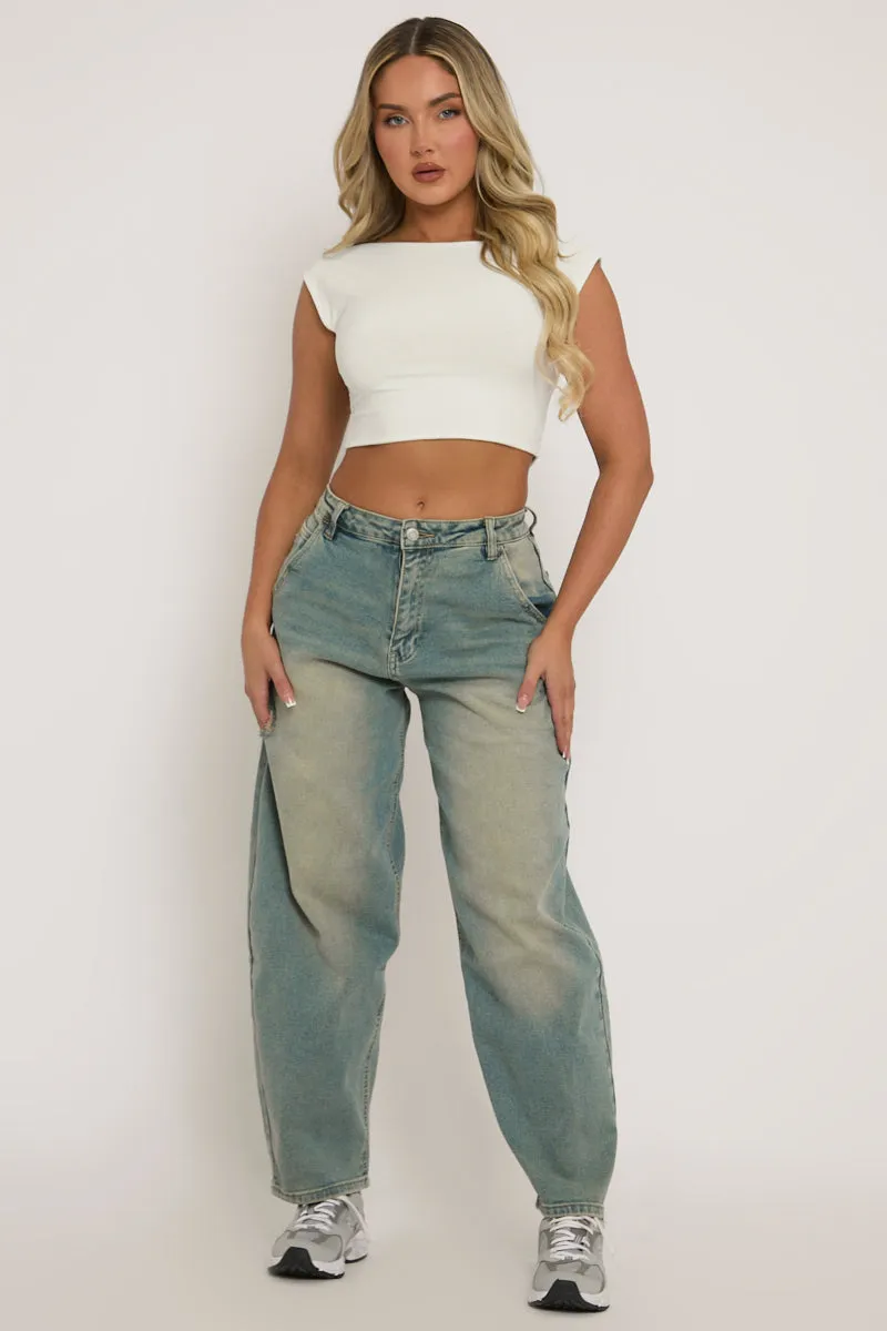 Washed Blue Stretch Balloon Jeans - Tabitha sold by Rebellious Fashion