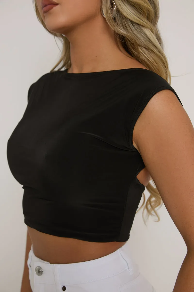 Black Open Back Crop Top - Iona sold by Rebellious Fashion product image thumbnail 4