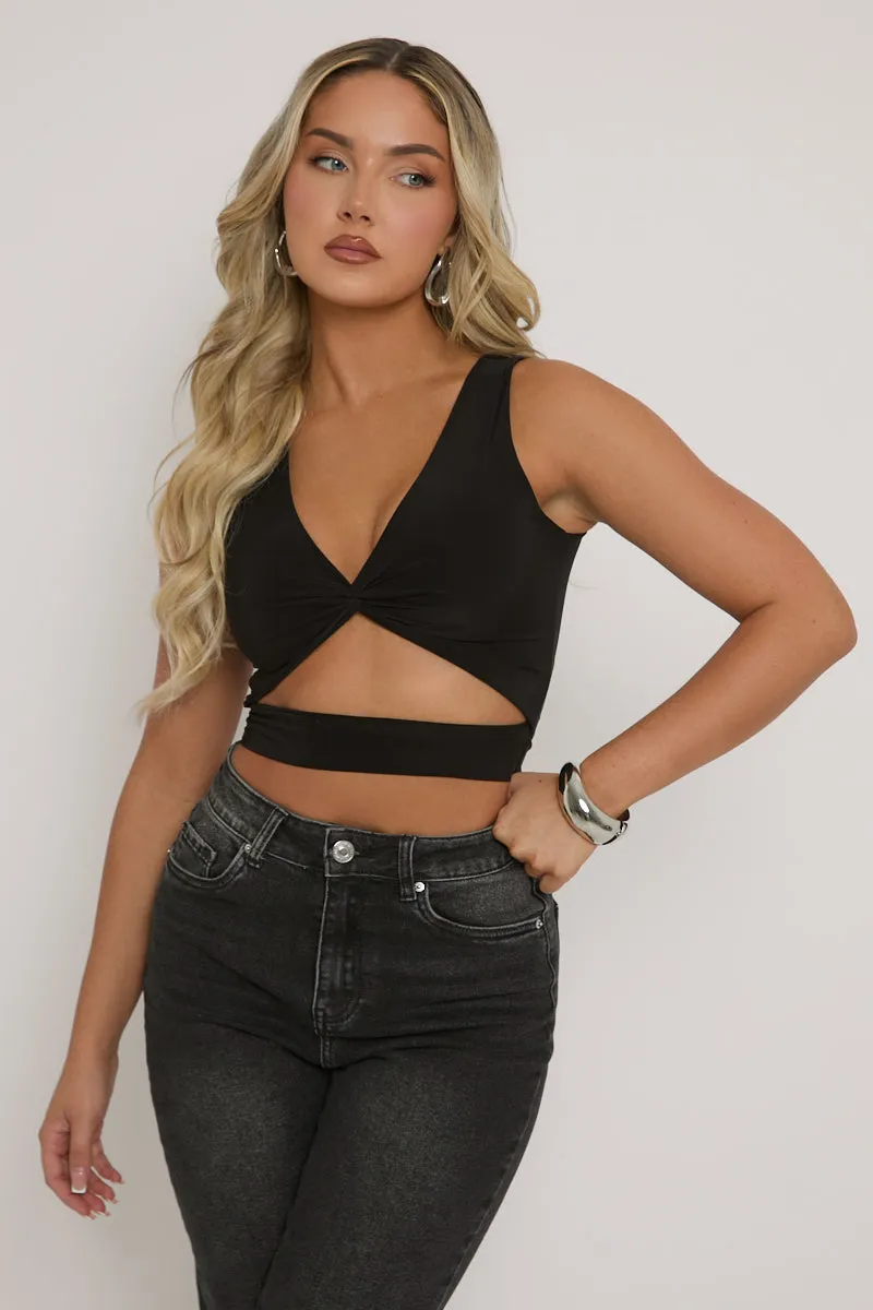 Black Twist Front Cut Out Crop Top - Joyce sold by Rebellious Fashion product image thumbnail 3