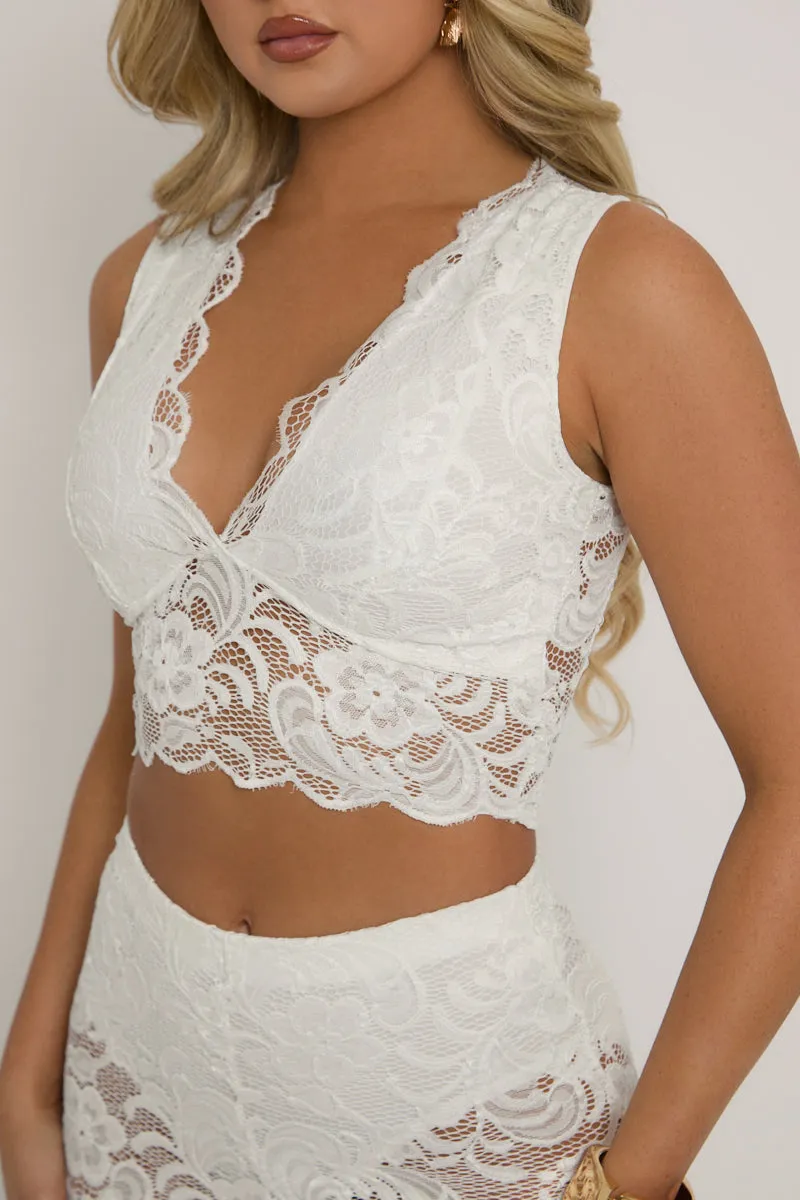 White Lace Top and Kick flare Trouser Co-Ord Set - Uma sold by Rebellious Fashion product image thumbnail 4