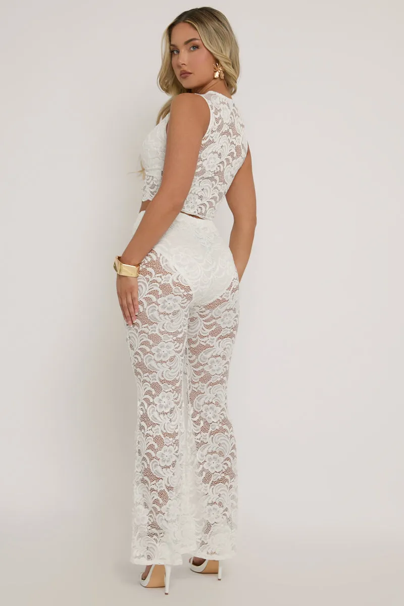 White Lace Top and Kick flare Trouser Co-Ord Set - Uma sold by Rebellious Fashion product image thumbnail 5