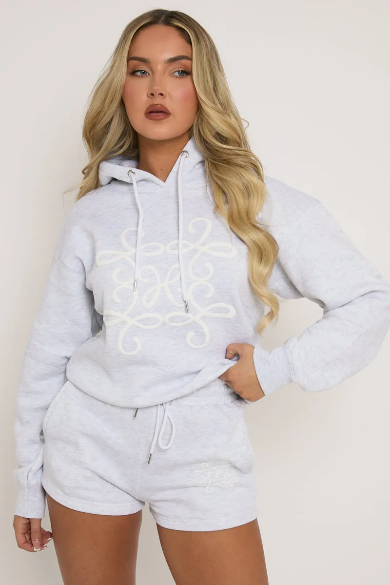 Grey Marl Swirl Motif Hoodie & Shorts Loungewear Co-ord Set - Dimity sold by Rebellious Fashion