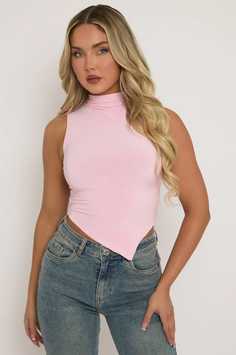 Pink High Neck Asymmetric Top - Ariella sold by Rebellious Fashion