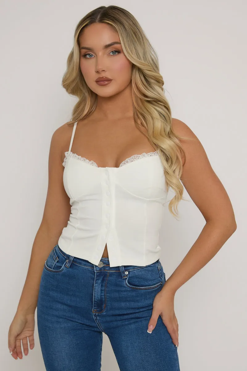 White Lace Trim Button Down Corset Top - Merilyn sold by Rebellious Fashion product image thumbnail 4