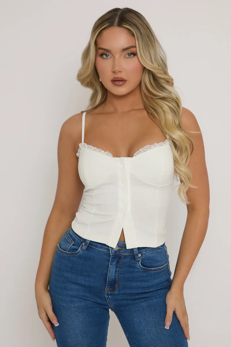 White Lace Trim Button Down Corset Top - Merilyn sold by Rebellious Fashion product image thumbnail 3