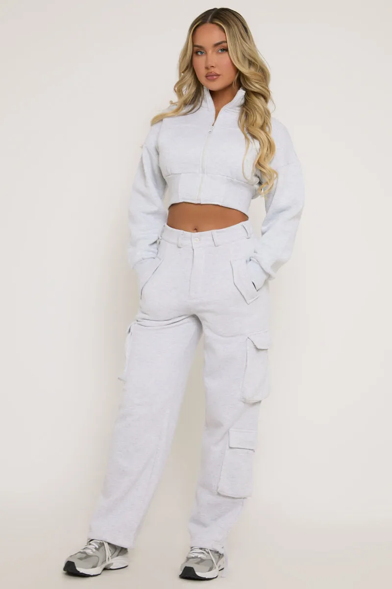 Grey Marl Cropped Cargo Lounge Co-ord Set - Lizzie sold by Rebellious Fashion product image thumbnail 2